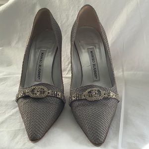 Manolo Blahnik silver fishnet heels